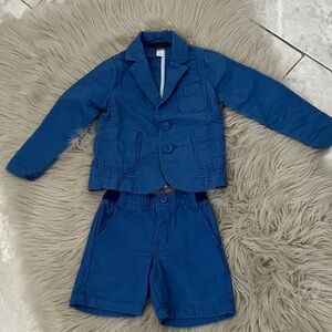 TEA Baby Boy Blue Cotton Blazer And Bottom Suit Set | 2